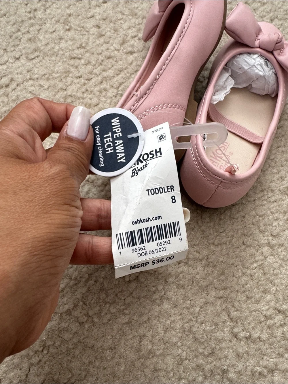 NWT OshKosh B'gosh Light Pink Bow Mary Jane Flats - Size 8